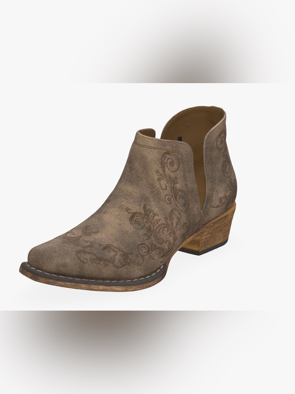 Roper Taupe Floral-Embossed Ankle Booties - Picture 2 of 8